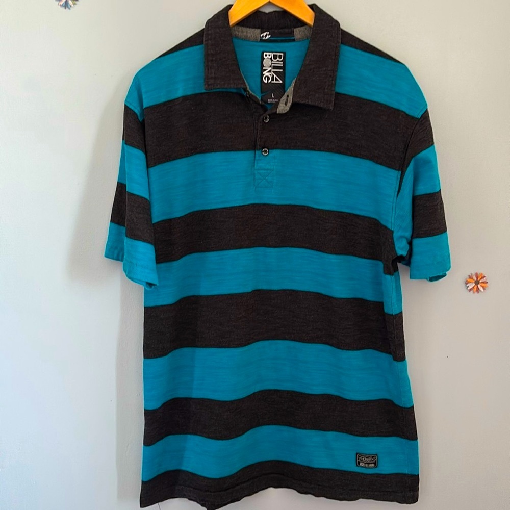 5/$25 Billabong Built To Thrash Polo Shirt Blue/Grey Size L